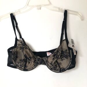 Parisa by Amir Vintage Y2K Sheer Beige & Black Lace Bra 36B NWT